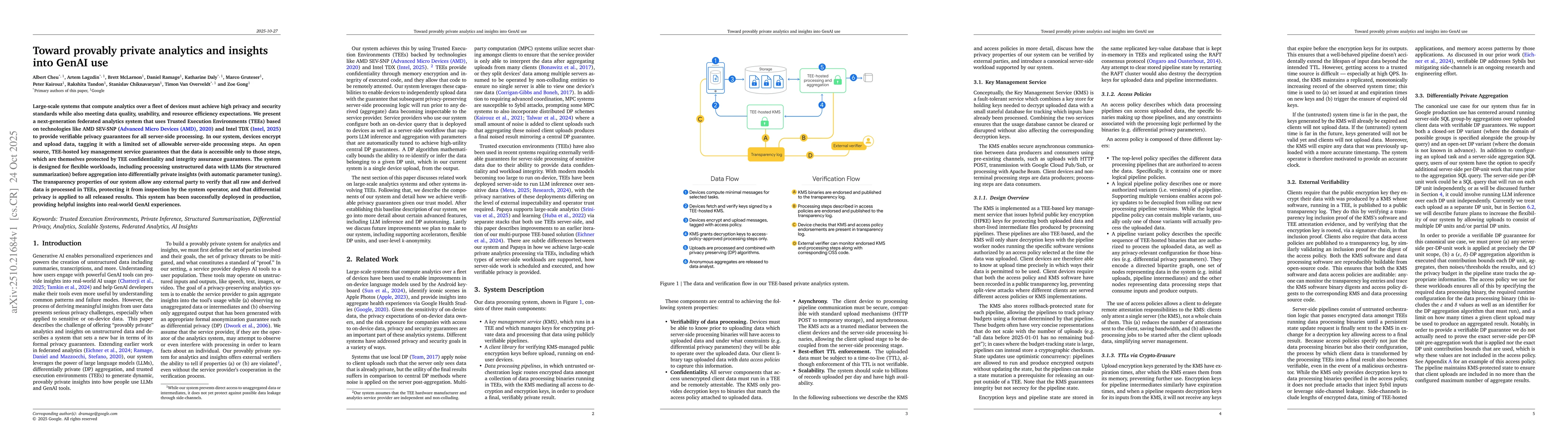 Thumbnail for Toward provably private analytics and insights into GenAI use