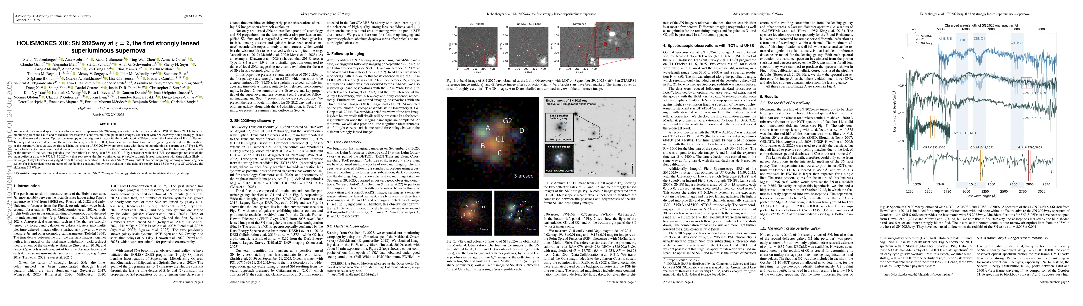 Thumbnail for HOLISMOKES XIX: SN 2025wny at $z=2$, the first strongly lensed
  superluminous supernova
