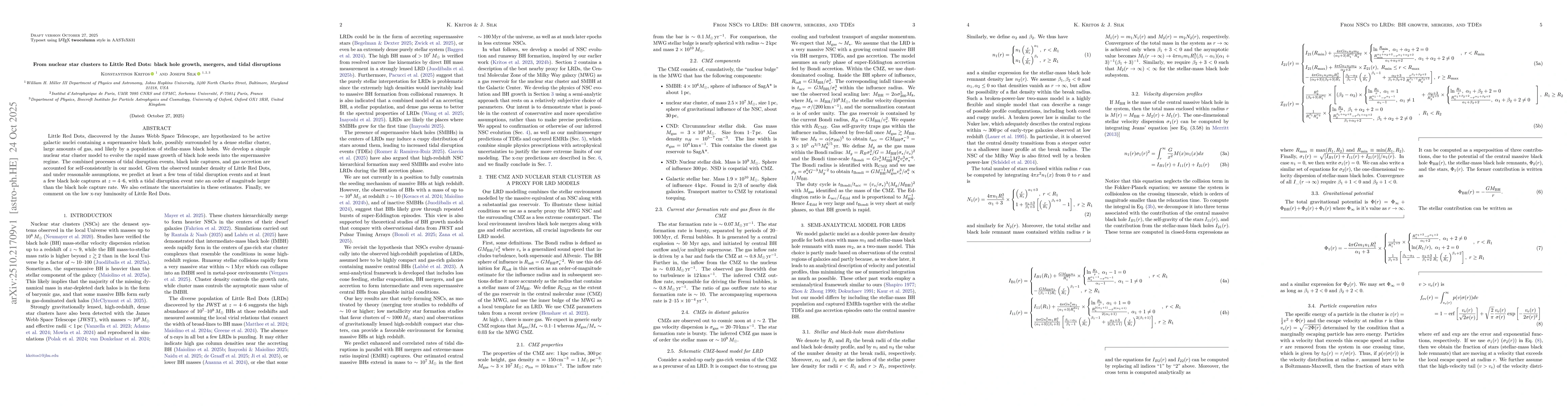 Thumbnail for From nuclear star clusters to Little Red Dots: black hole growth,
  mergers, and tidal disruptions