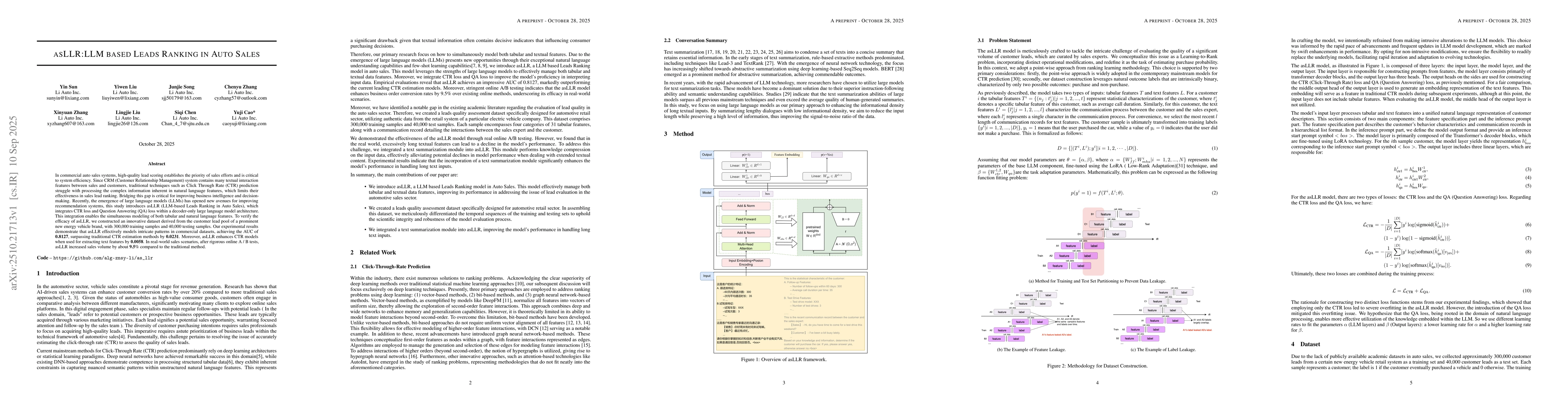 Thumbnail for asLLR: LLM based Leads Ranking in Auto Sales