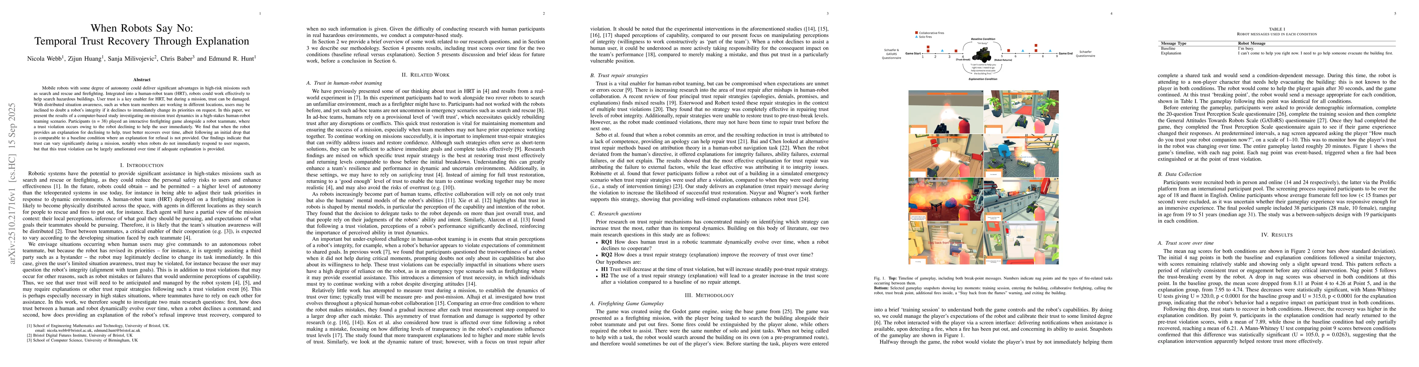 Thumbnail for When Robots Say No: Temporal Trust Recovery Through Explanation