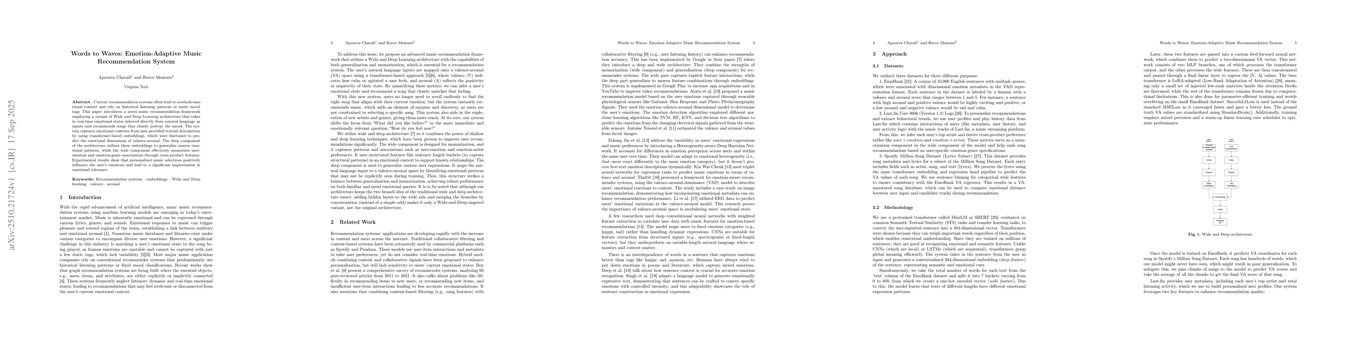 Thumbnail for Words to Waves: Emotion-Adaptive Music Recommendation System