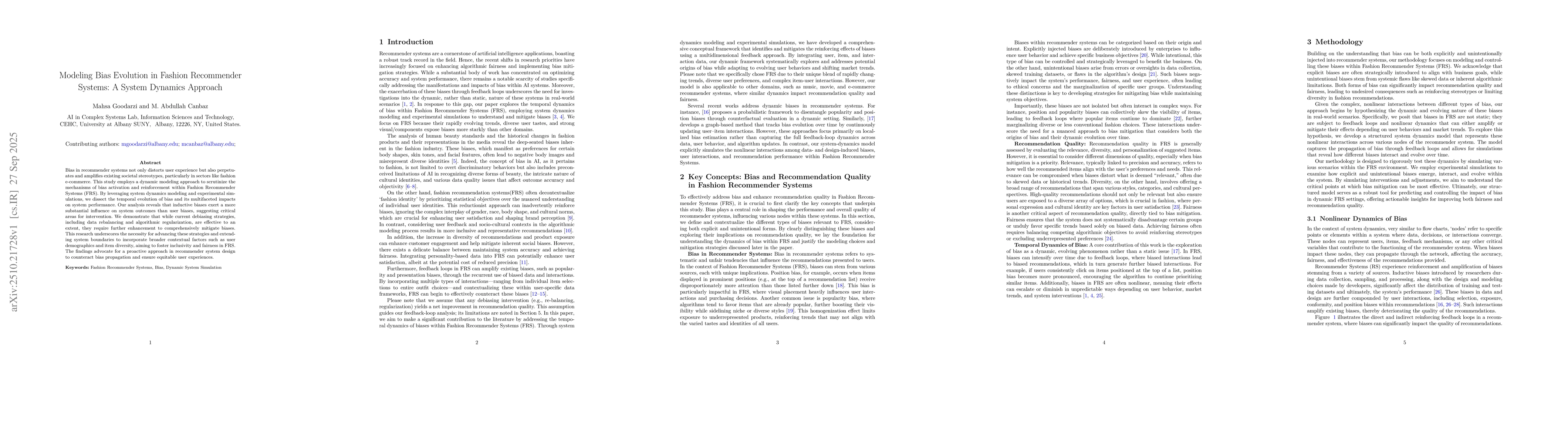 Thumbnail for Modeling Bias Evolution in Fashion Recommender Systems: A System
  Dynamics Approach