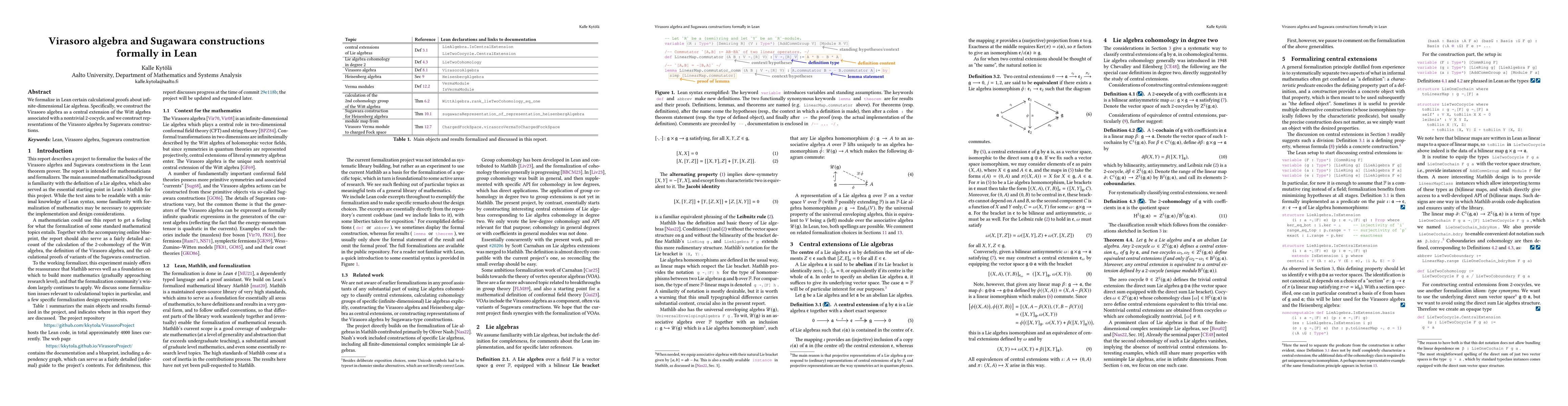 Thumbnail for Virasoro algebra and Sugawara constructions formally in Lean