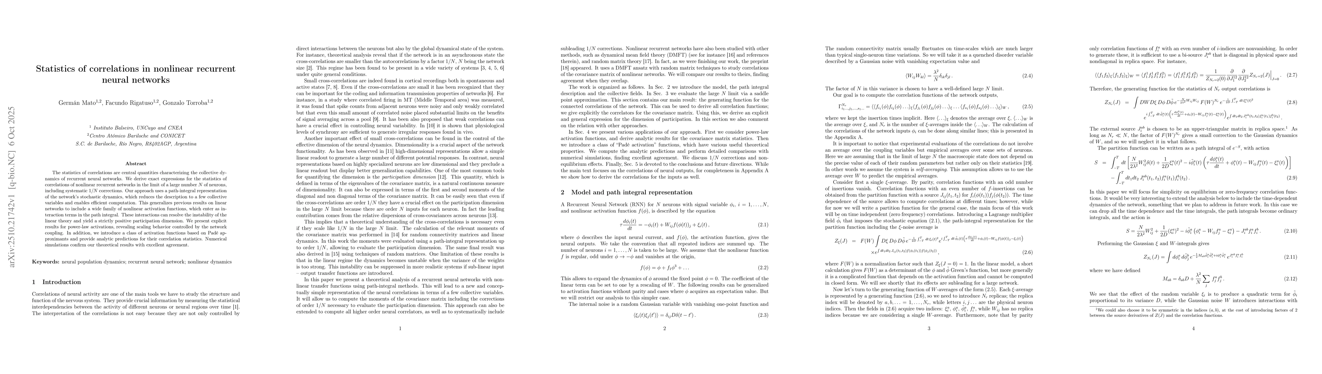 Thumbnail for Statistics of correlations in nonlinear recurrent neural networks
