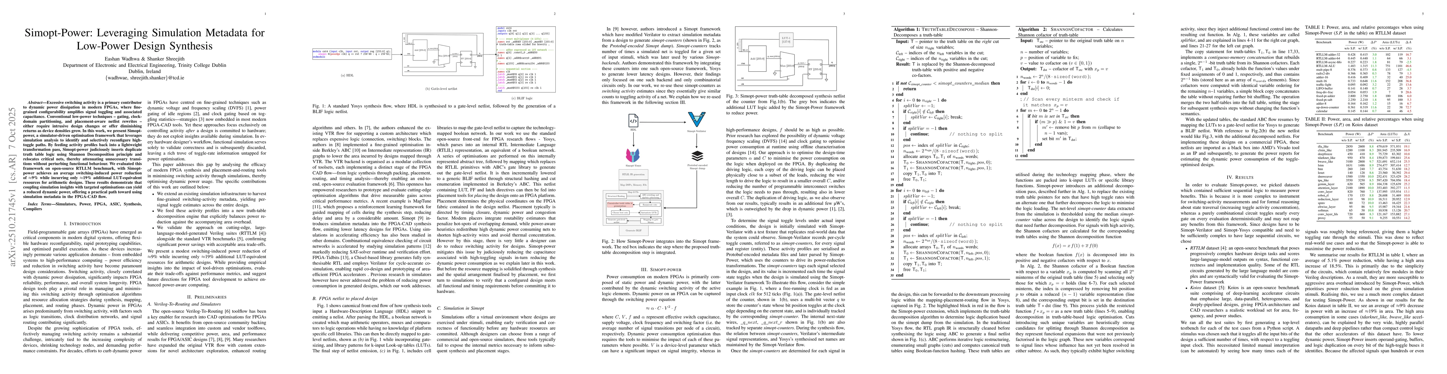 Thumbnail for Simopt-Power: Leveraging Simulation Metadata for Low-Power Design
  Synthesis