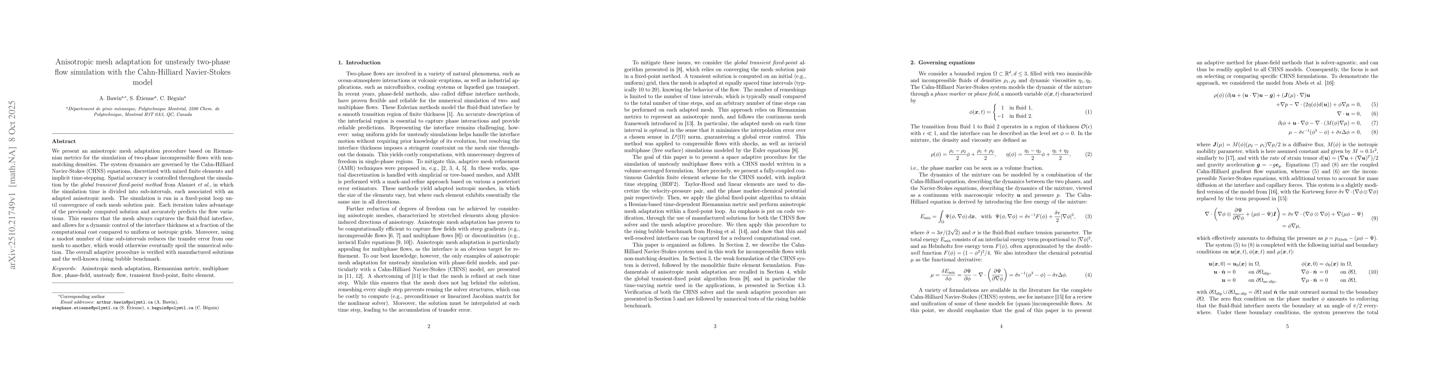 Thumbnail for Anisotropic mesh adaptation for unsteady two-phase flow simulation with
  the Cahn-Hilliard Navier-Stokes model