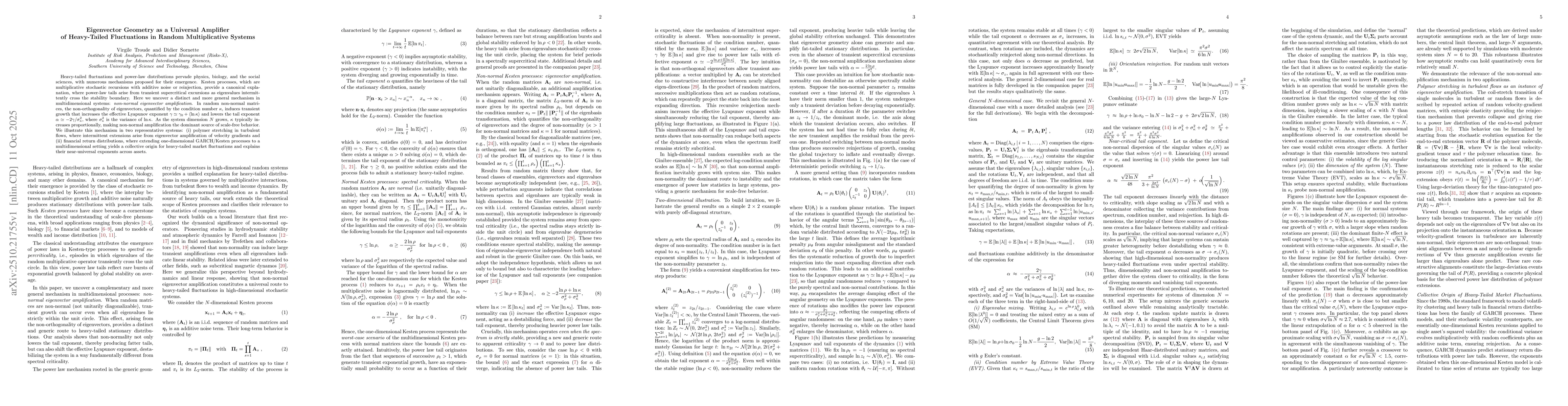 Thumbnail for Eigenvector Geometry as a Universal Amplifier of Heavy-Tailed
  Fluctuations in Random Multiplicative Systems