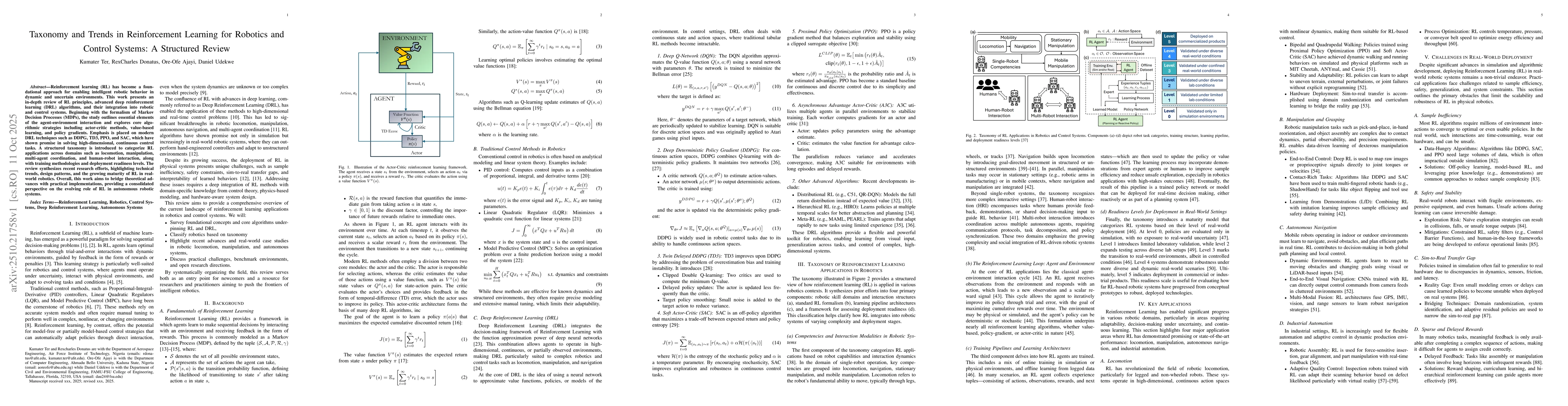 Thumbnail for Taxonomy and Trends in Reinforcement Learning for Robotics and Control
  Systems: A Structured Review