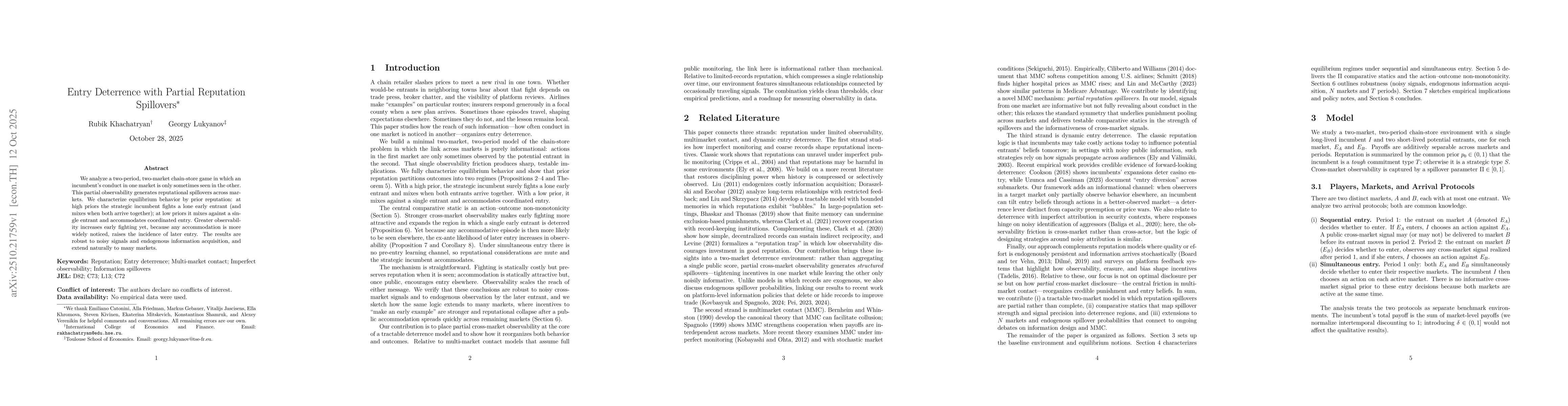 Thumbnail for Entry Deterrence with Partial Reputation Spillovers