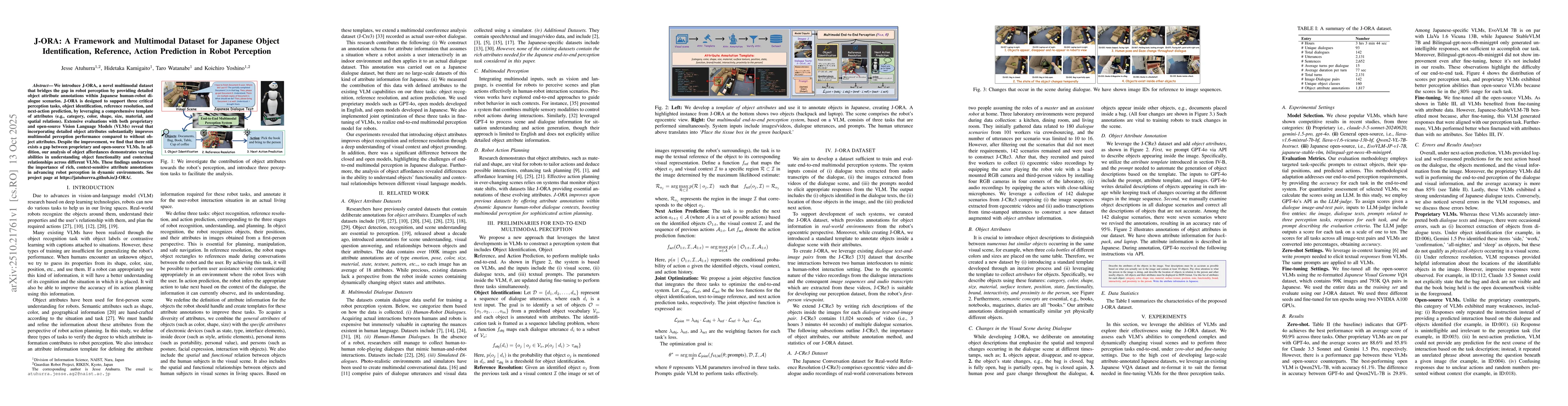 Thumbnail for J-ORA: A Framework and Multimodal Dataset for Japanese Object
  Identification, Reference, Action Prediction in Robot Perception