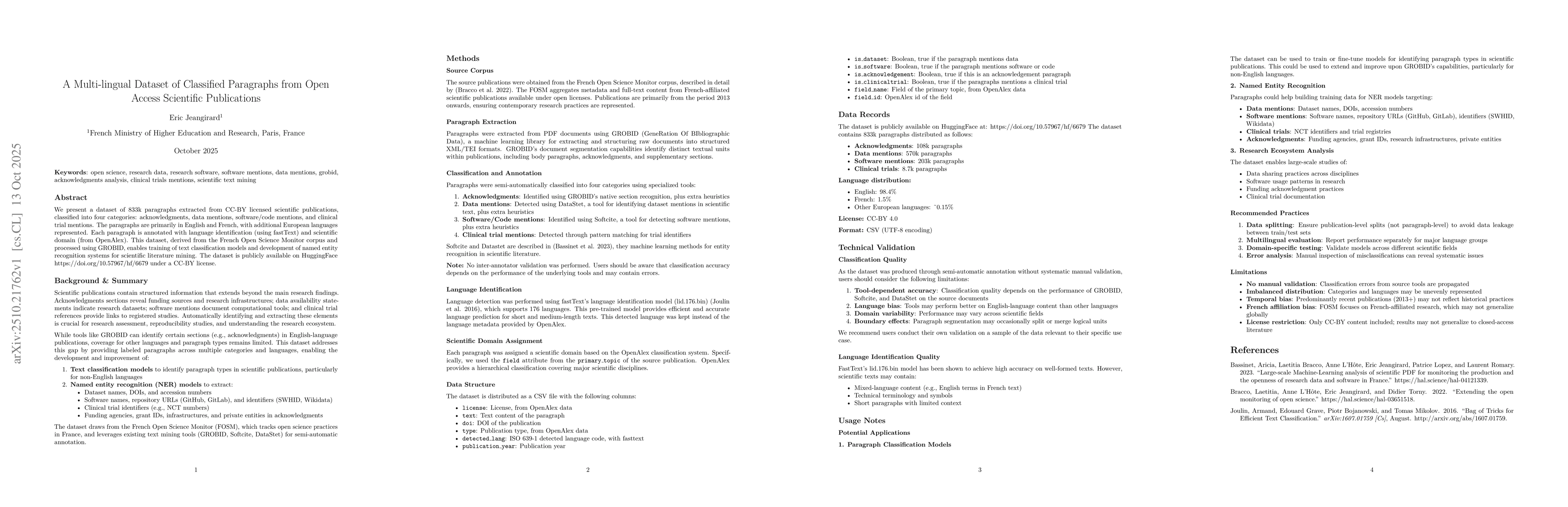 Thumbnail for A Multi-lingual Dataset of Classified Paragraphs from Open Access
  Scientific Publications