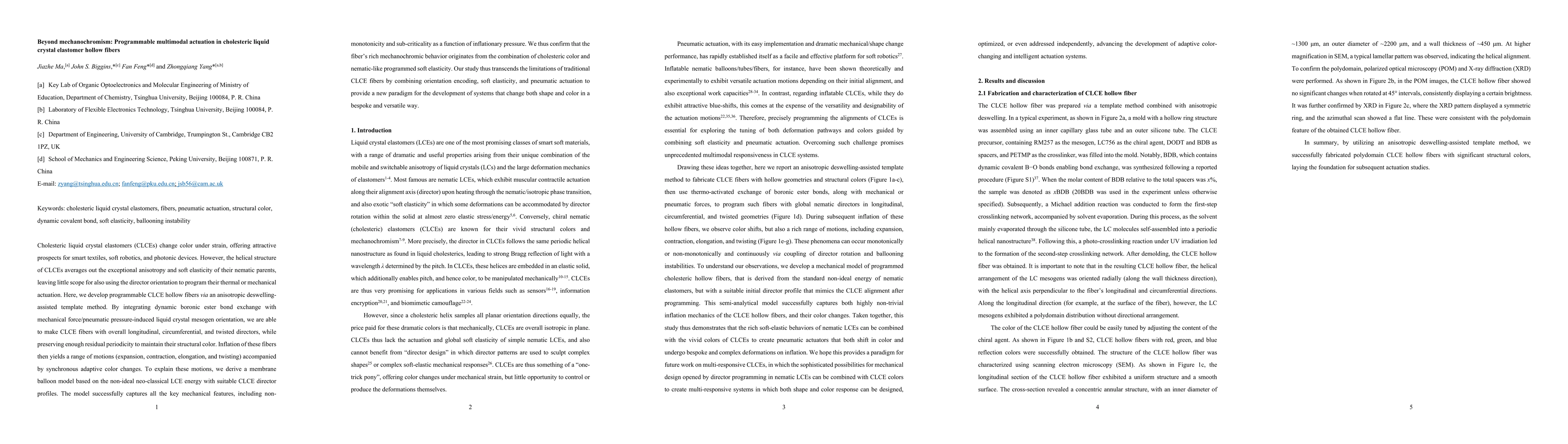 Thumbnail for Beyond mechanochromism: Programmable multimodal actuation in cholesteric
  liquid crystal elastomer hollow fibers