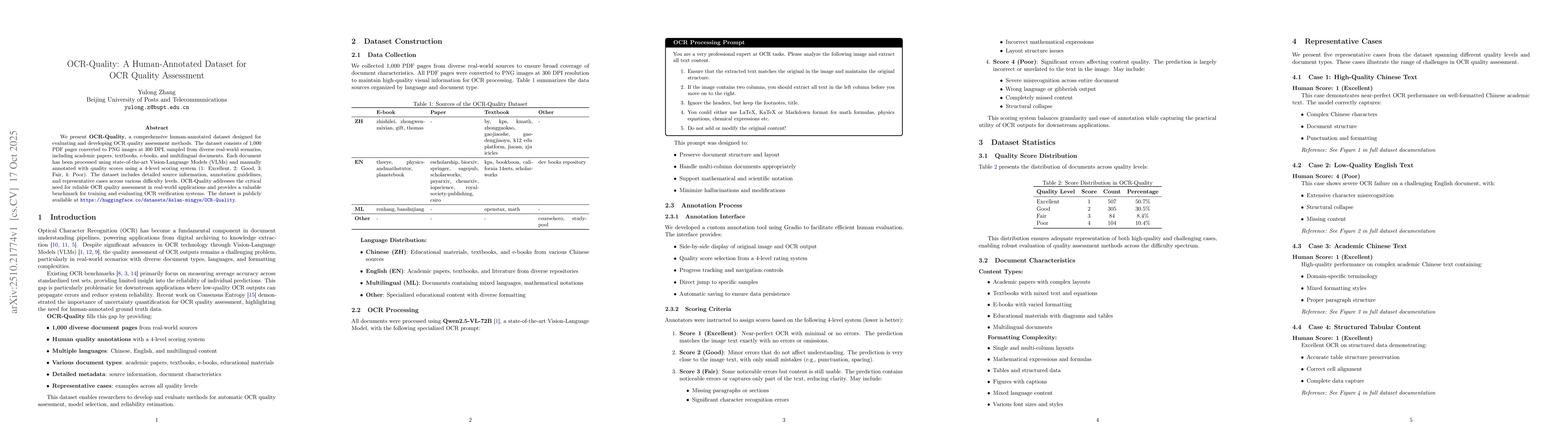 Thumbnail for OCR-Quality: A Human-Annotated Dataset for OCR Quality Assessment