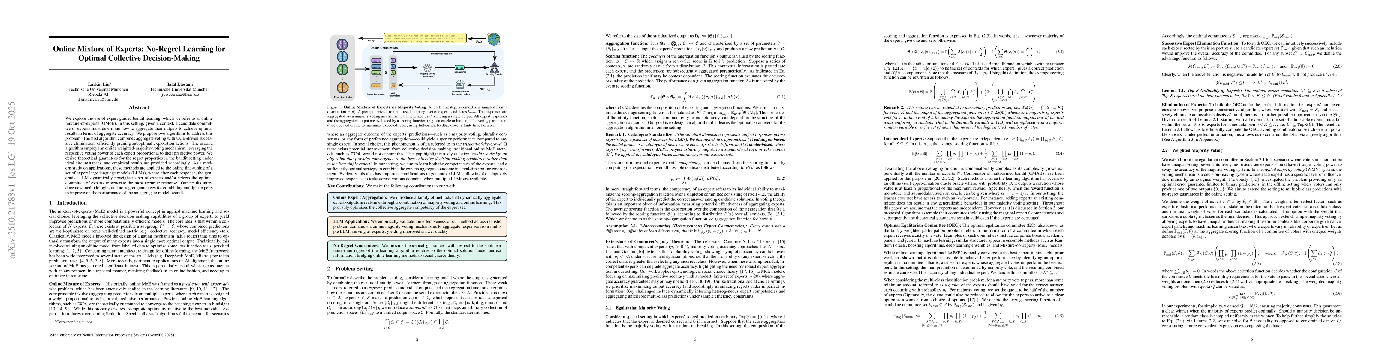 Thumbnail for Online Mixture of Experts: No-Regret Learning for Optimal Collective
  Decision-Making