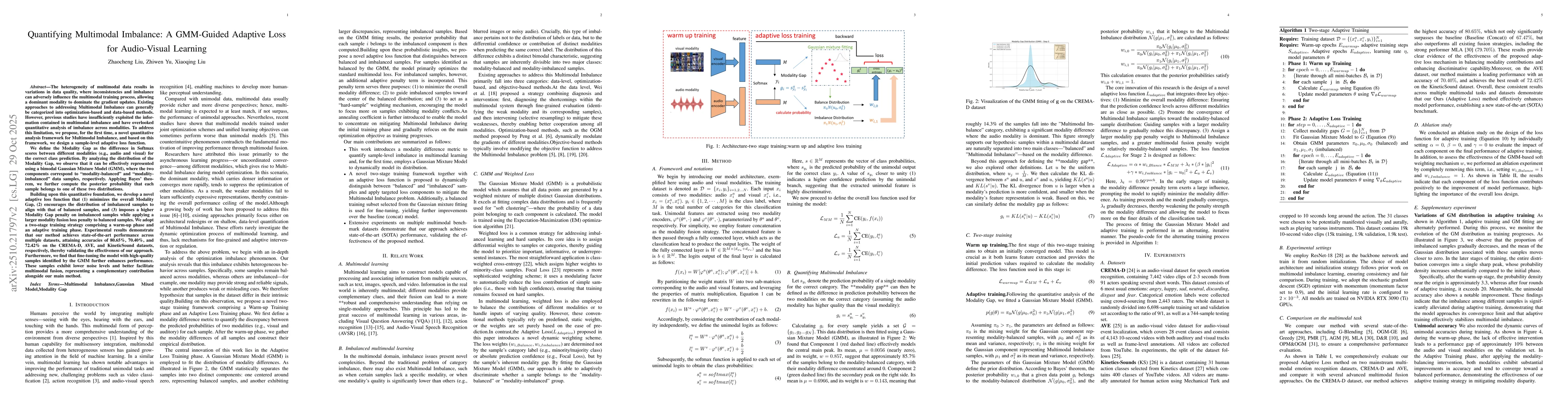 Thumbnail for Quantifying Multimodal Imbalance: A GMM-Guided Adaptive Loss for
  Audio-Visual Learning