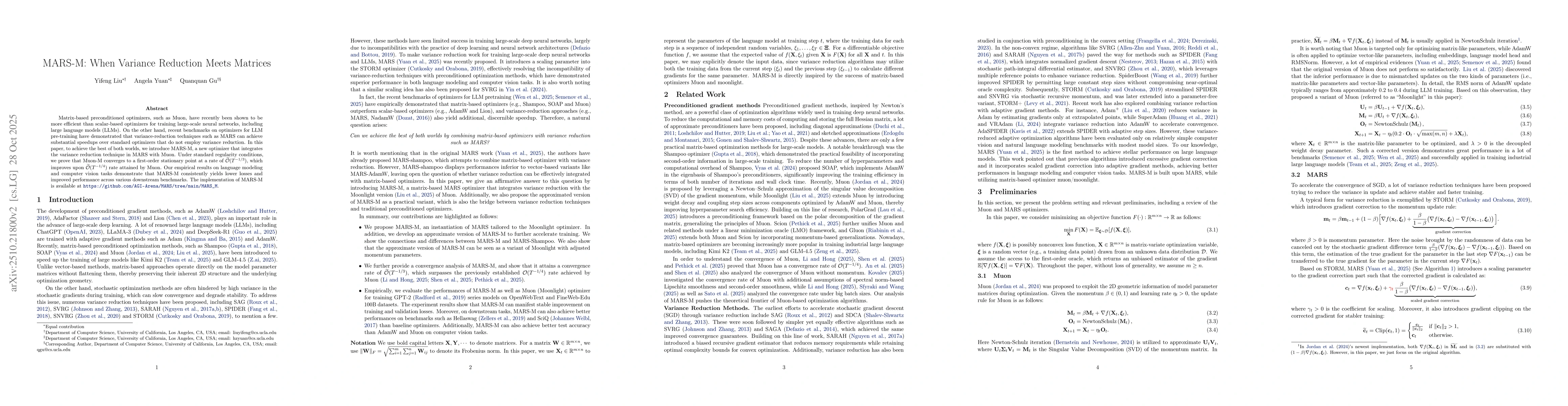 Thumbnail for MARS-M: When Variance Reduction Meets Matrices