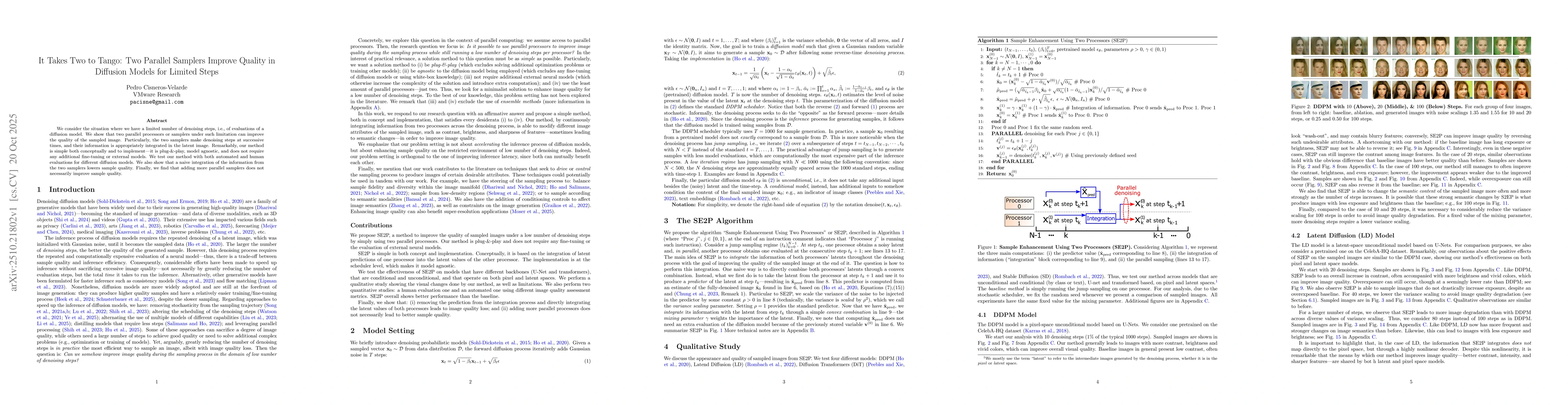 Thumbnail for It Takes Two to Tango: Two Parallel Samplers Improve Quality in
  Diffusion Models for Limited Steps