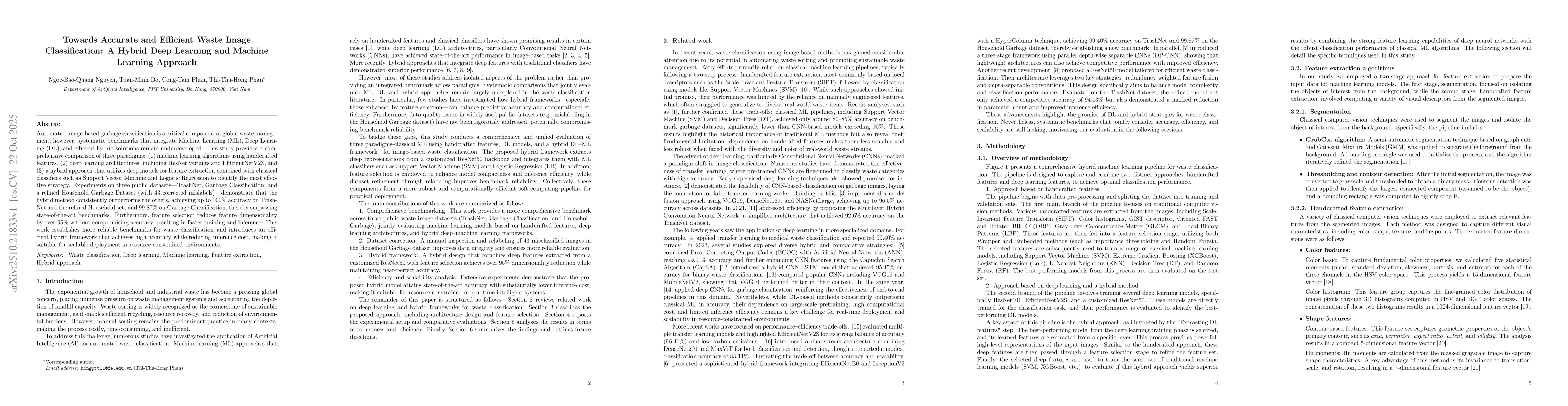 Thumbnail for Towards Accurate and Efficient Waste Image Classification: A Hybrid Deep
  Learning and Machine Learning Approach