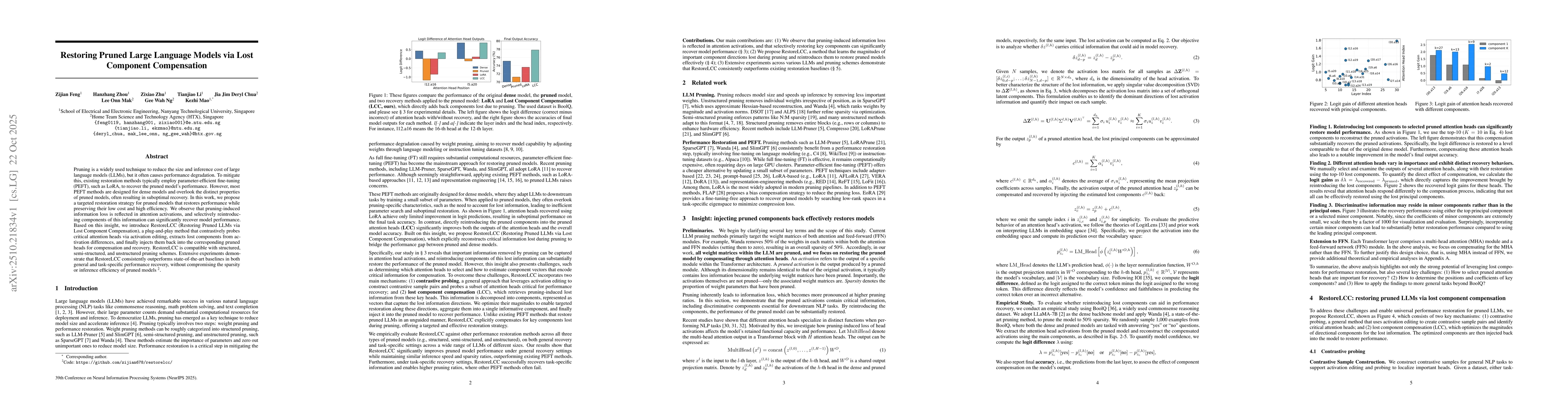 Thumbnail for Restoring Pruned Large Language Models via Lost Component Compensation