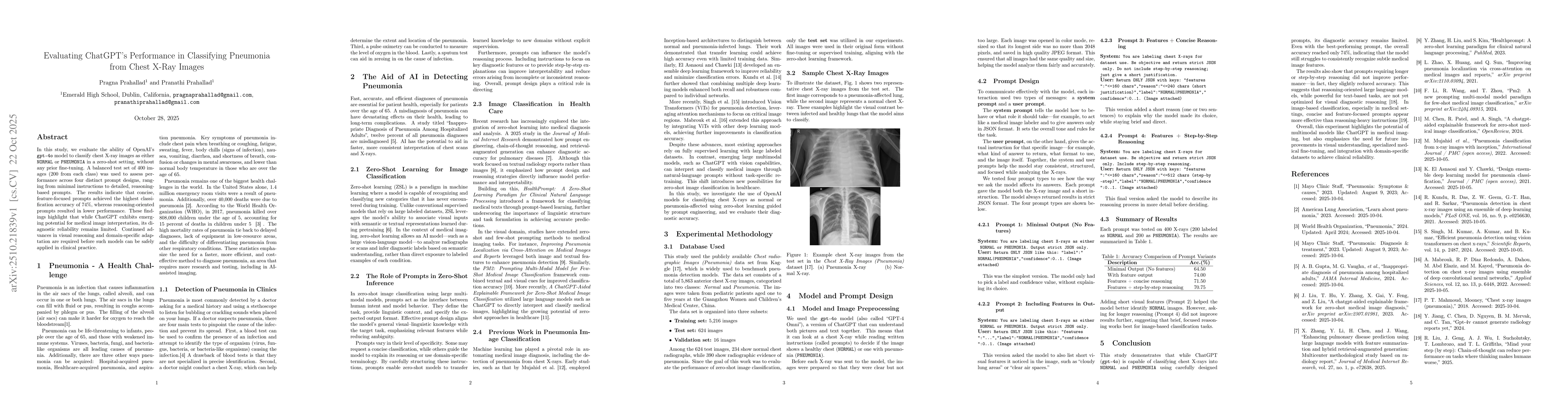 Thumbnail for Evaluating ChatGPT's Performance in Classifying Pneumonia from Chest
  X-Ray Images