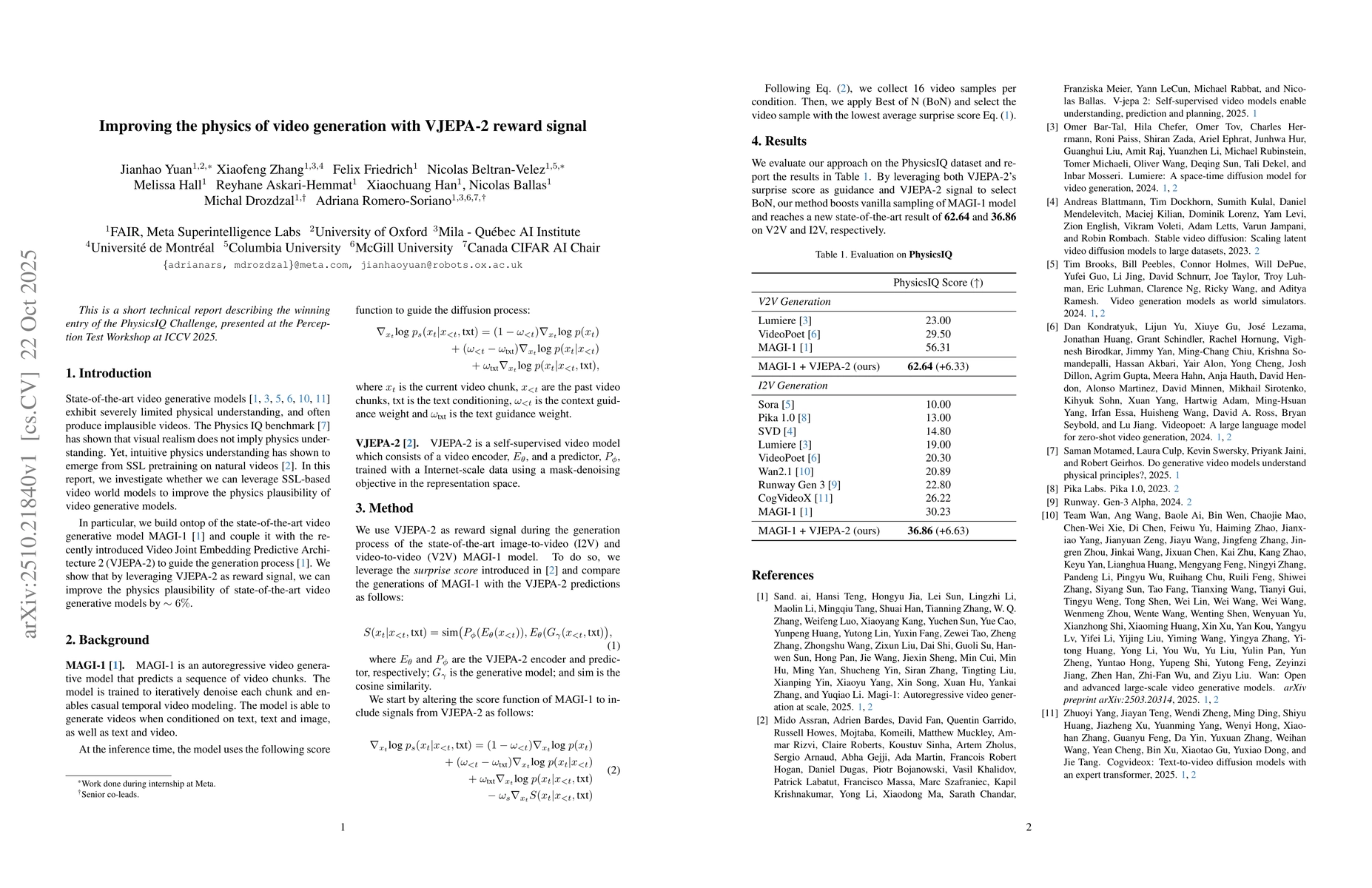 Thumbnail for Improving the Physics of Video Generation with VJEPA-2 Reward Signal