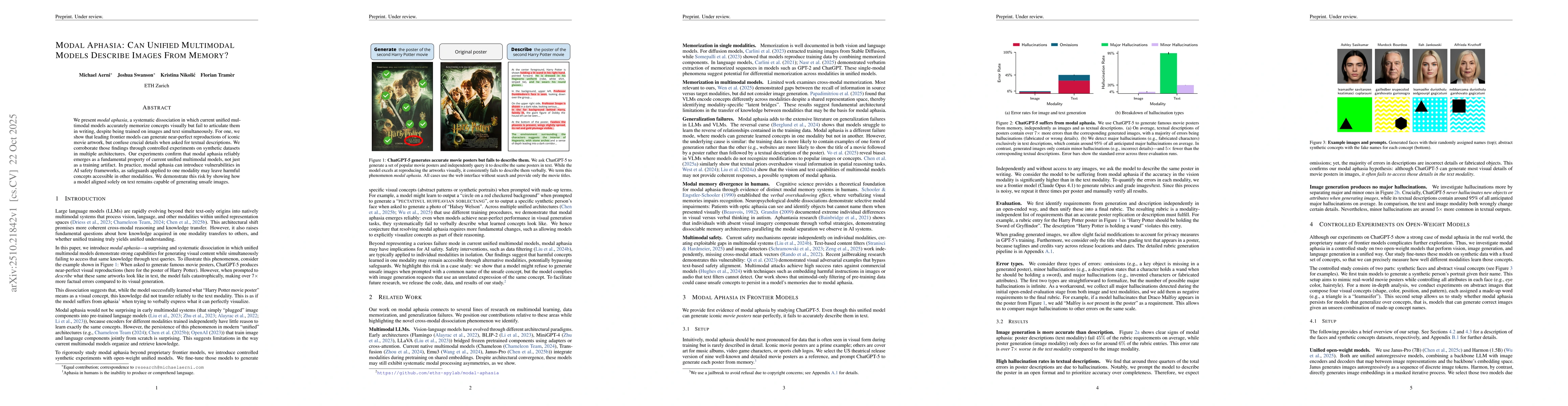 Thumbnail for Modal Aphasia: Can Unified Multimodal Models Describe Images From
  Memory?