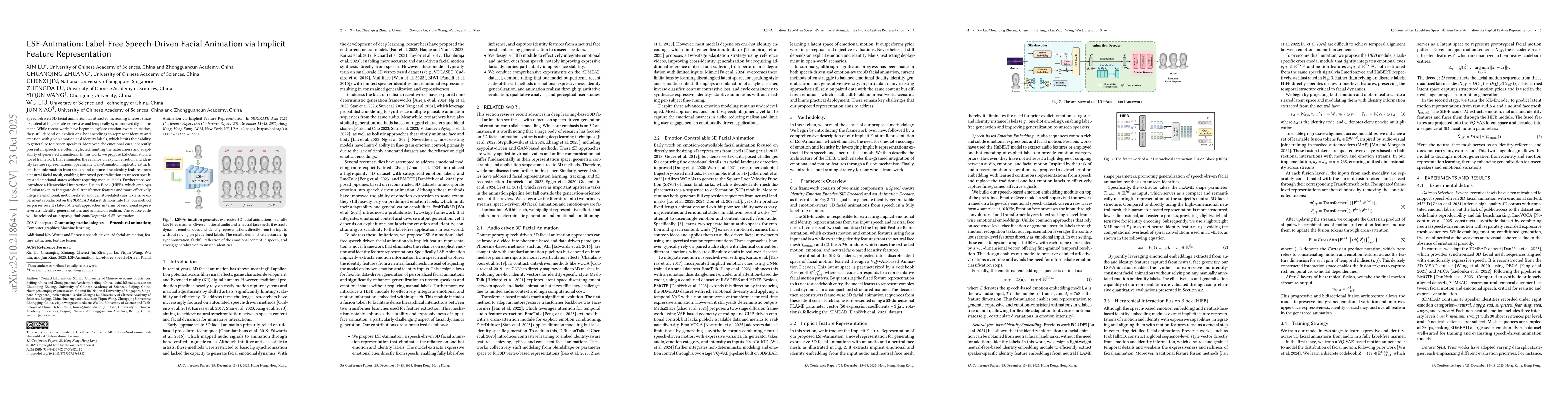 Thumbnail for LSF-Animation: Label-Free Speech-Driven Facial Animation via Implicit
  Feature Representation