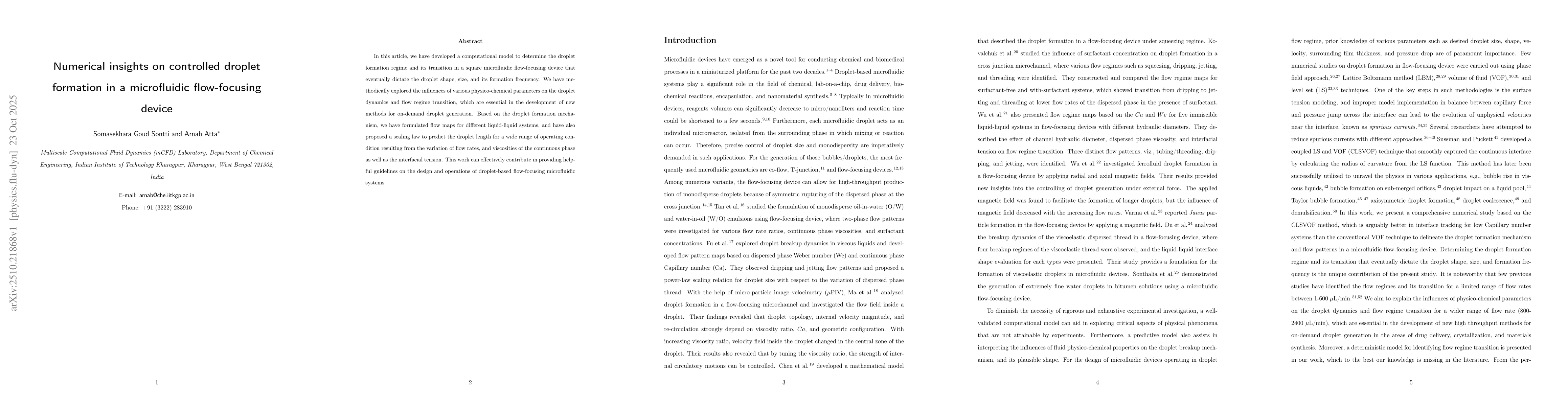 Thumbnail for Numerical Insights on Controlled Droplet Formation in a Microfluidic
  Flow-Focusing Device