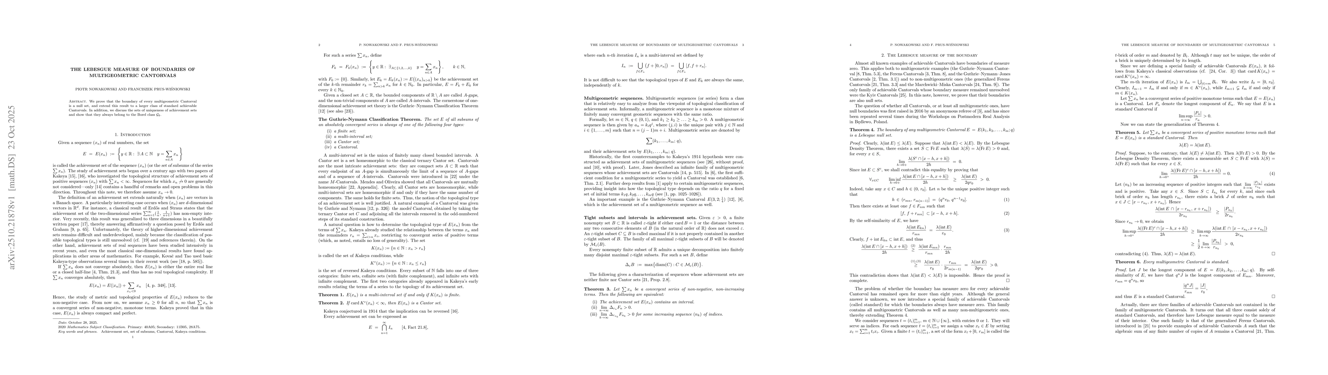 Thumbnail for The Lebesgue measure of boundaries of multigeometric Cantorvals