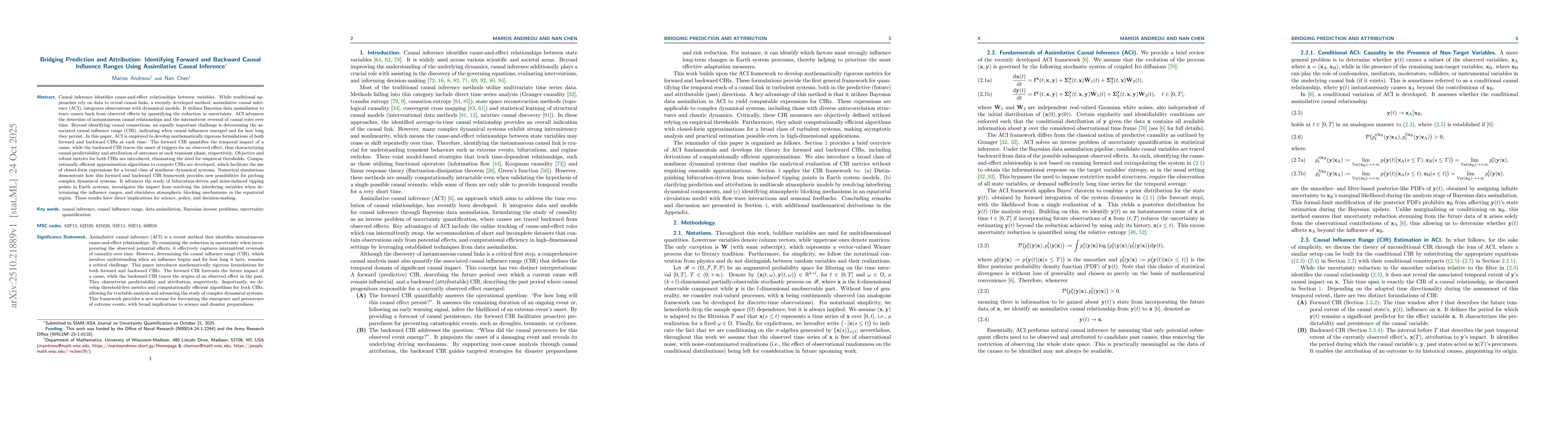 Thumbnail for Bridging Prediction and Attribution: Identifying Forward and Backward
  Causal Influence Ranges Using Assimilative Causal Inference
