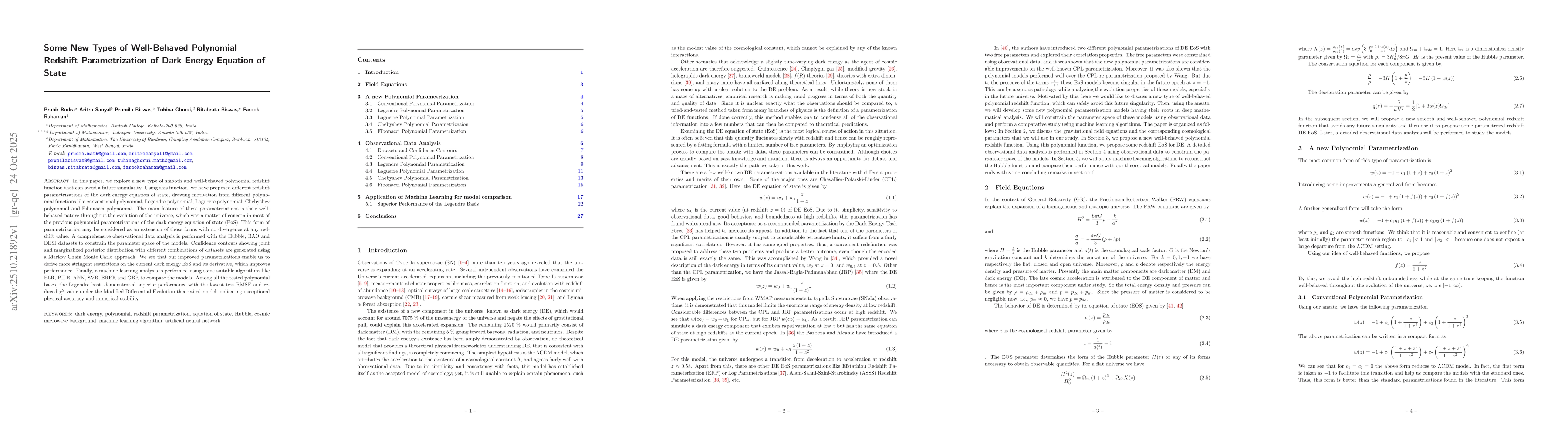 Thumbnail for Some New Types of Well-Behaved Polynomial Redshift Parametrization of
  Dark Energy Equation of State