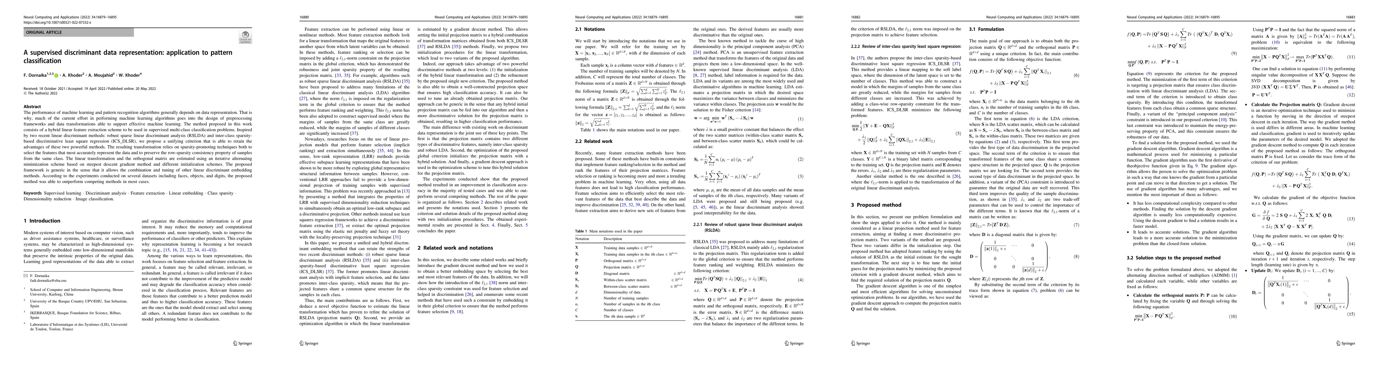 Thumbnail for A supervised discriminant data representation: application to pattern
  classification