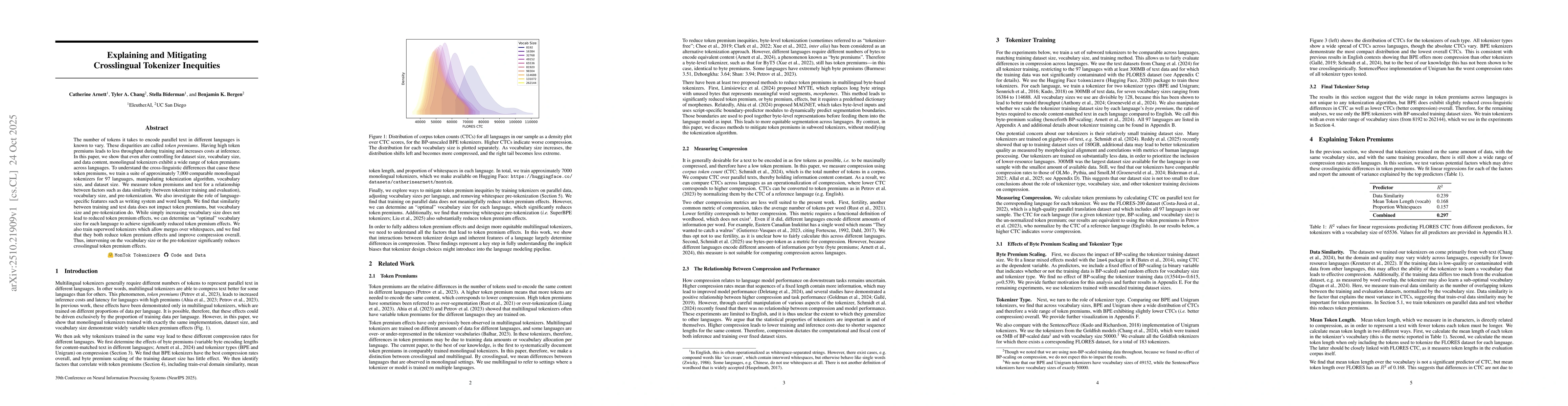 Thumbnail for Explaining and Mitigating Crosslingual Tokenizer Inequities