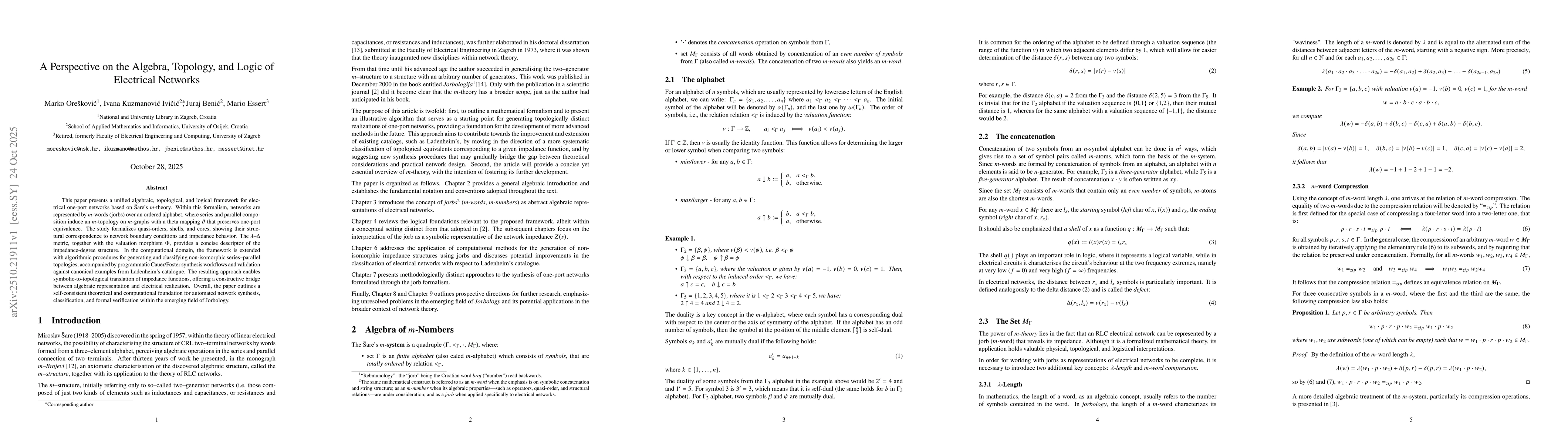 Thumbnail for A Perspective on the Algebra, Topology, and Logic of Electrical Networks