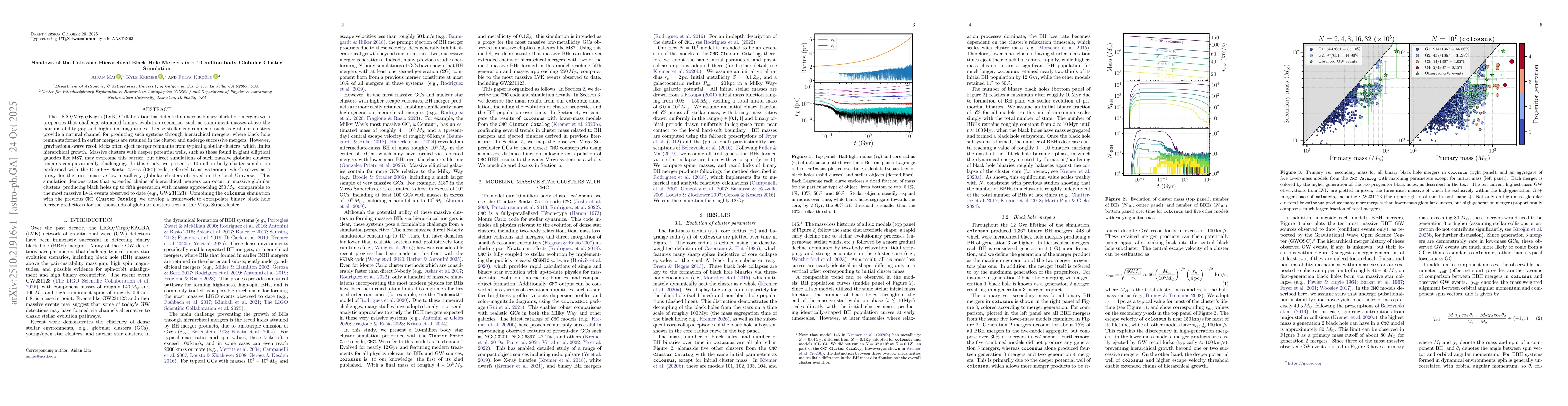 Thumbnail for Shadows of the Colossus: Hierarchical Black Hole Mergers in a
  10-million-body Globular Cluster Simulation