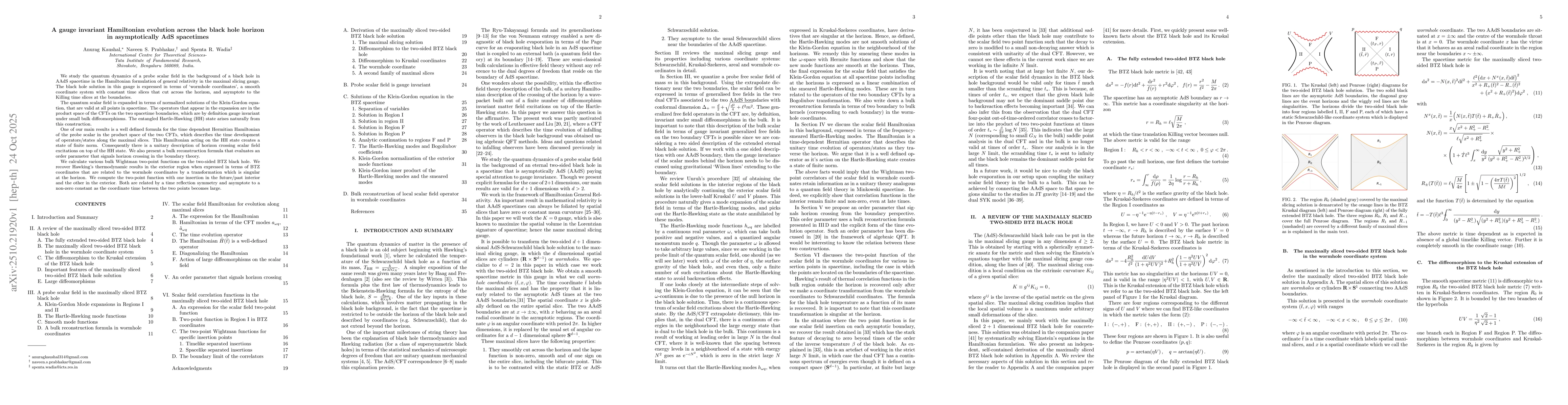 Thumbnail for A gauge invariant Hamiltonian evolution across the black hole horizon in
  asymptotically AdS spacetimes