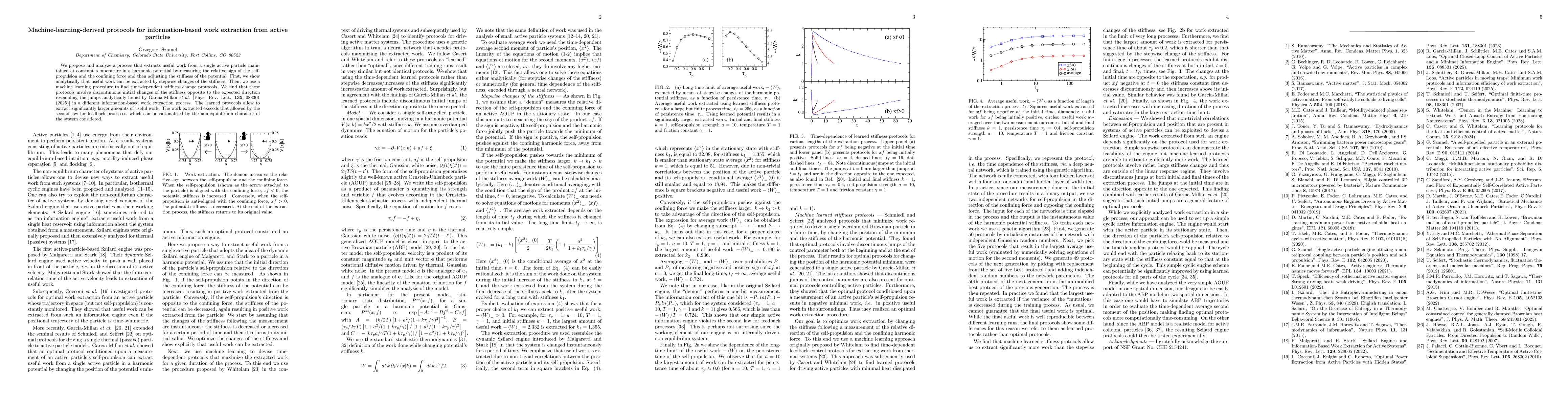 Thumbnail for Machine-learning-derived protocols for information-based work extraction
  from active particles