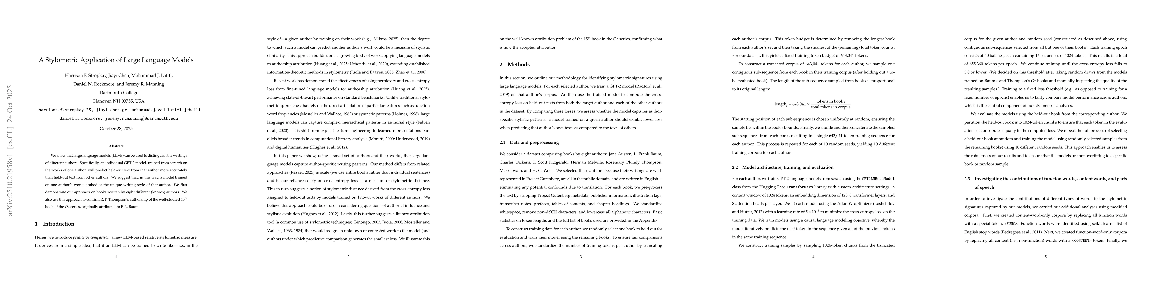 Thumbnail for A Stylometric Application of Large Language Models