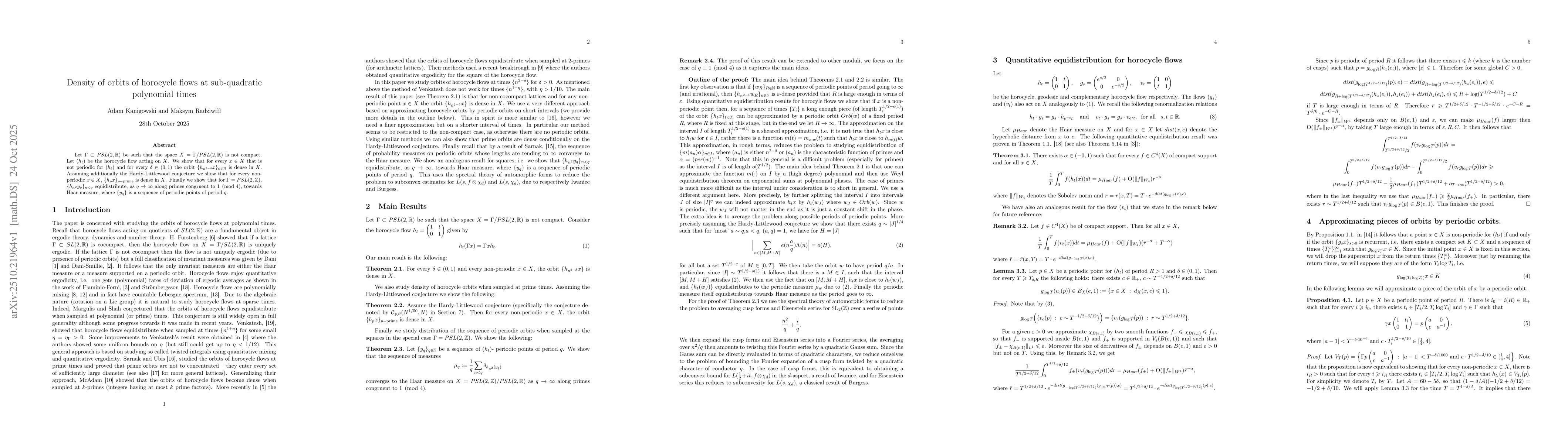 Thumbnail for Density of orbits of horocycle flows at sub-quadratic polynomial times