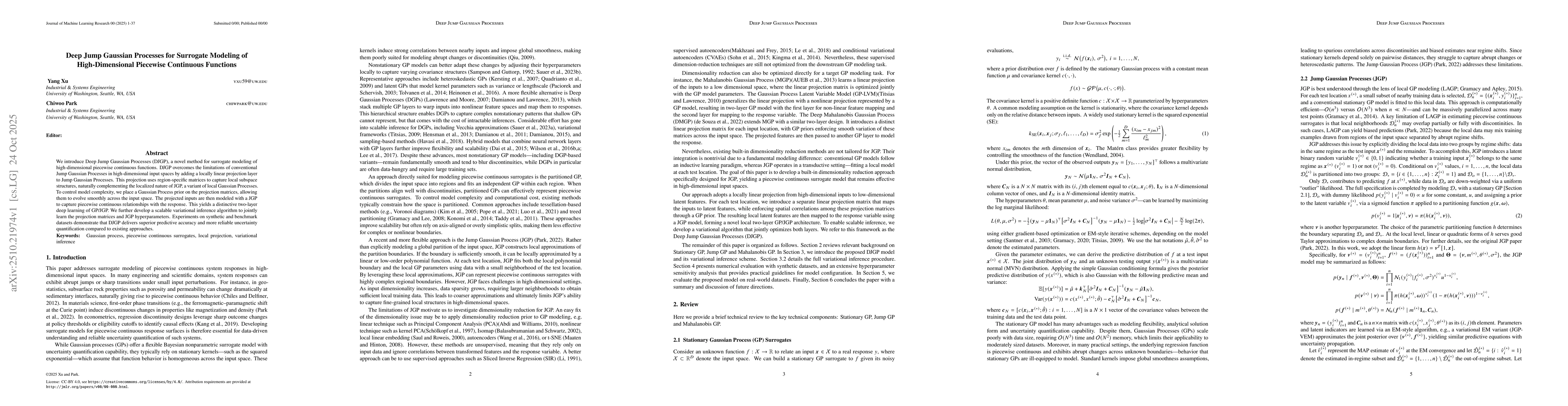 Thumbnail for Deep Jump Gaussian Processes for Surrogate Modeling of High-Dimensional
  Piecewise Continuous Functions