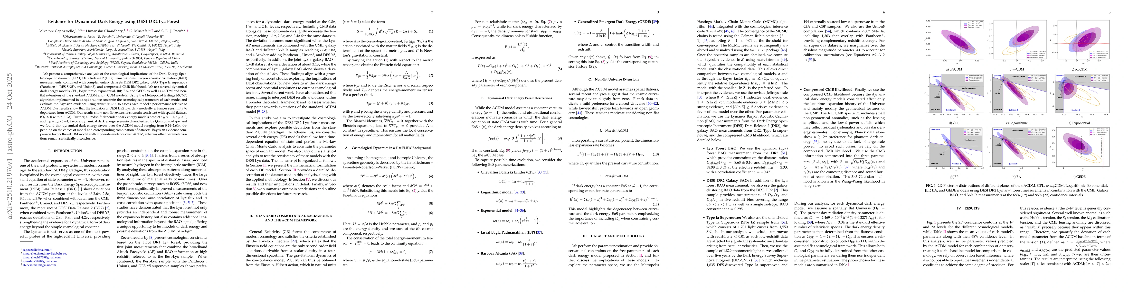 Thumbnail for Evidence for Dynamical Dark Energy using DESI DR2 Ly$α$ Forest