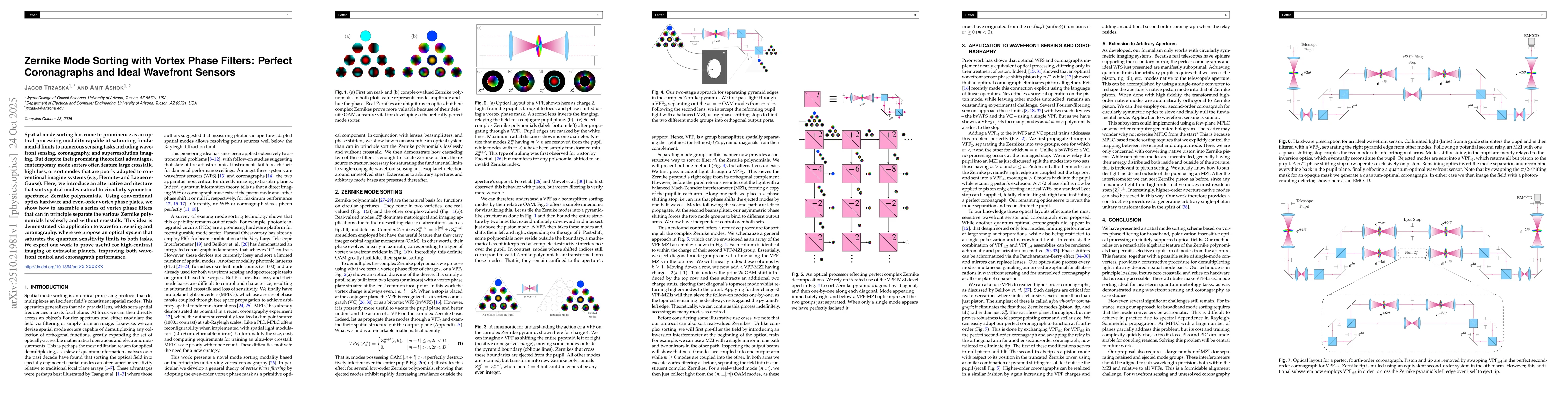 Thumbnail for Zernike Mode Sorting with Vortex Phase Filters: Perfect Coronagraphs and
  Ideal Wavefront Sensors