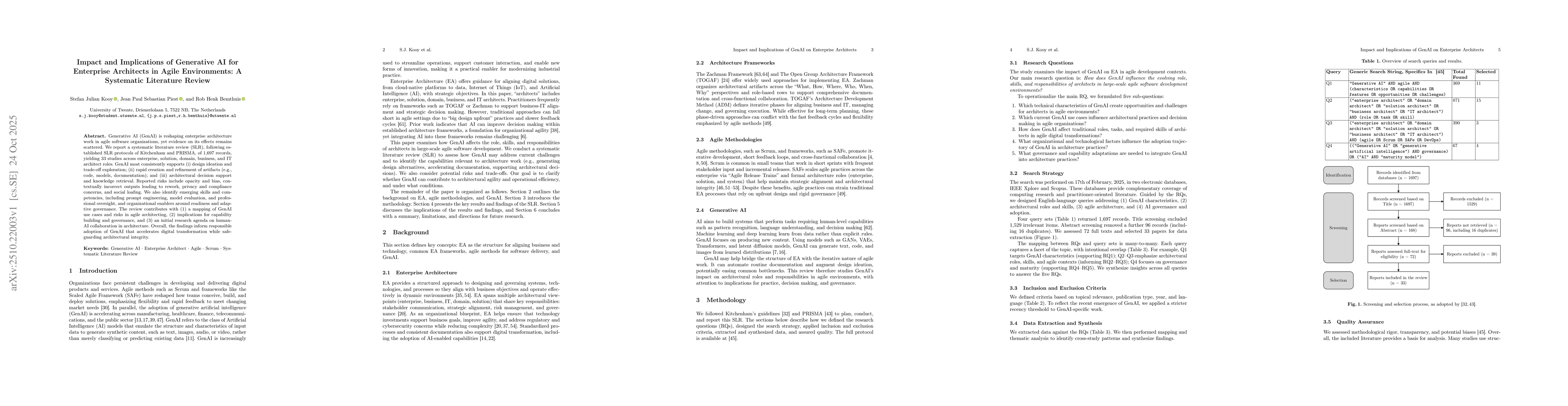 Thumbnail for Impact and Implications of Generative AI for Enterprise Architects in
  Agile Environments: A Systematic Literature Review