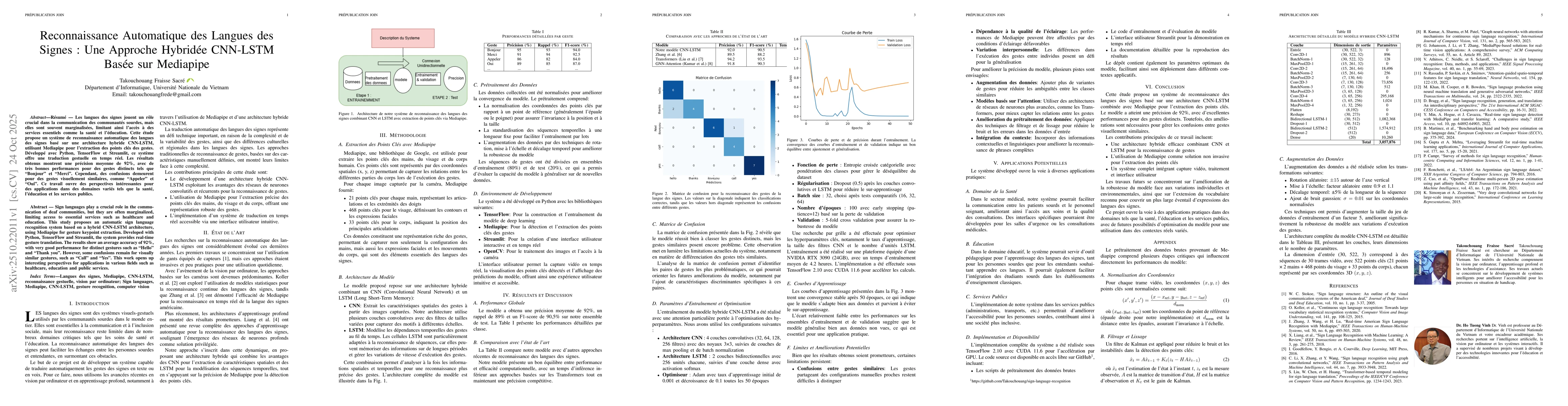 Thumbnail for Reconnaissance Automatique des Langues des Signes : Une Approche
  Hybridée CNN-LSTM Basée sur Mediapipe