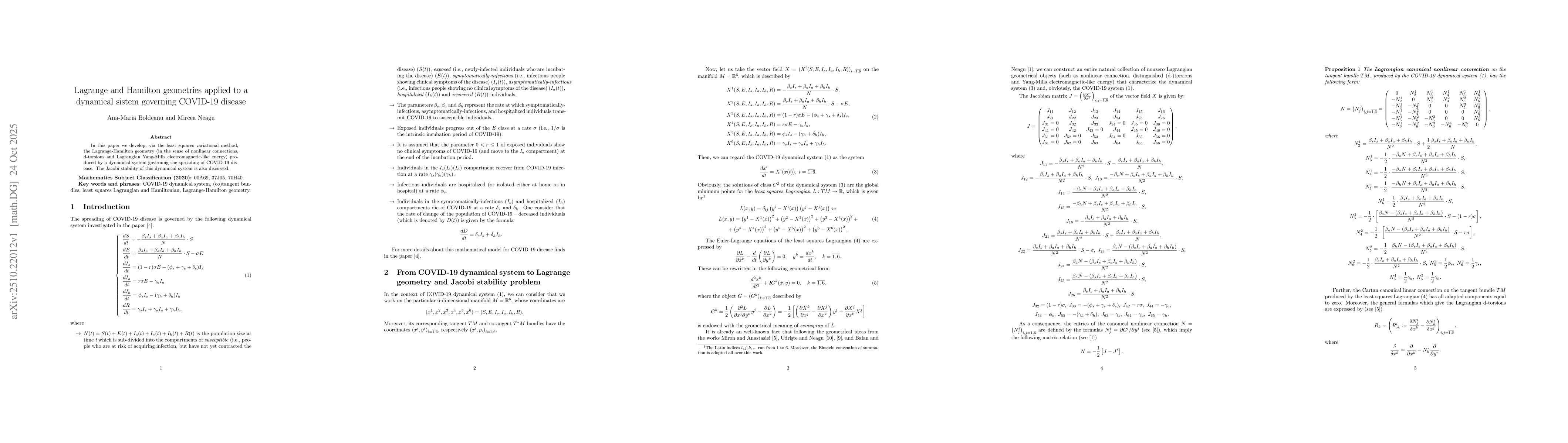 Thumbnail for Lagrange and Hamilton geometries applied to a dynamical sistem governing
  COVID-19 disease