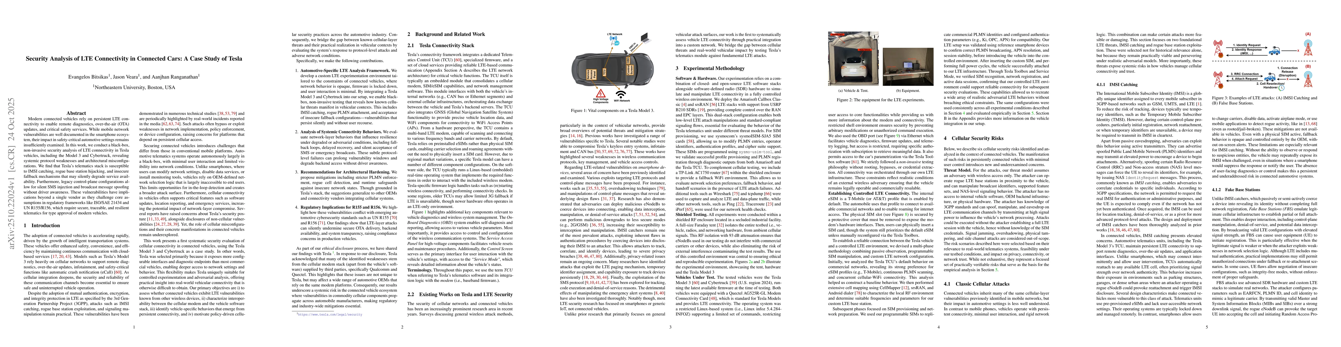 Thumbnail for Security Analysis of LTE Connectivity in Connected Cars: A Case Study of
  Tesla