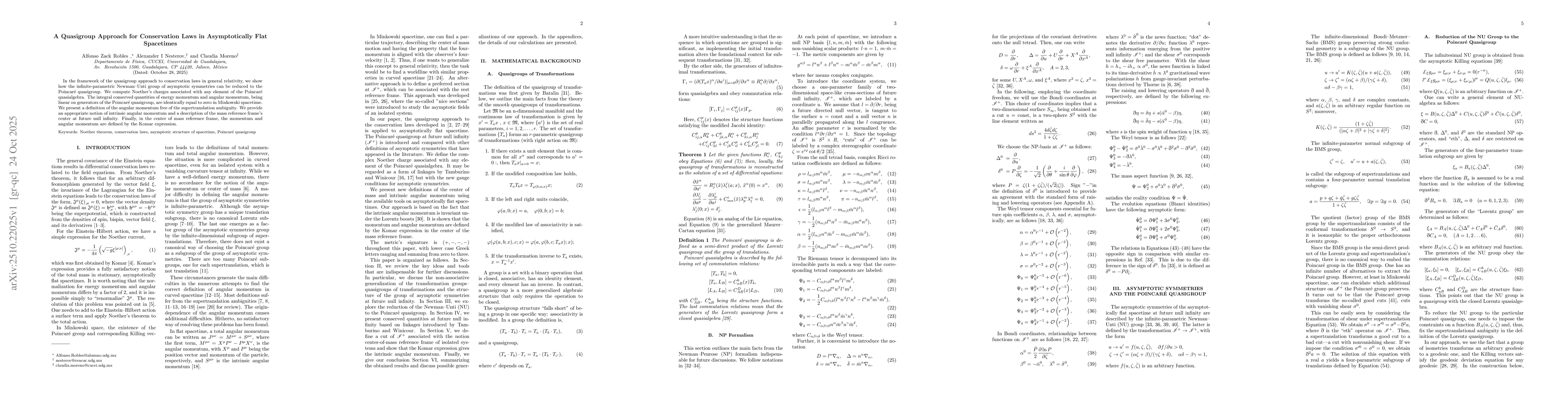 Thumbnail for A Quasigroup Approach for Conservation Laws in Asymptotically Flat
  Spacetimes