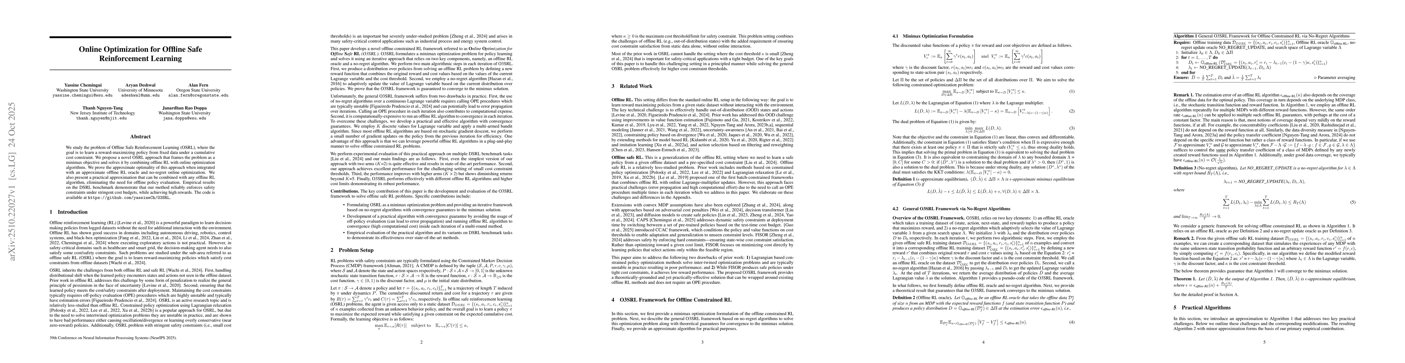 Thumbnail for Online Optimization for Offline Safe Reinforcement Learning