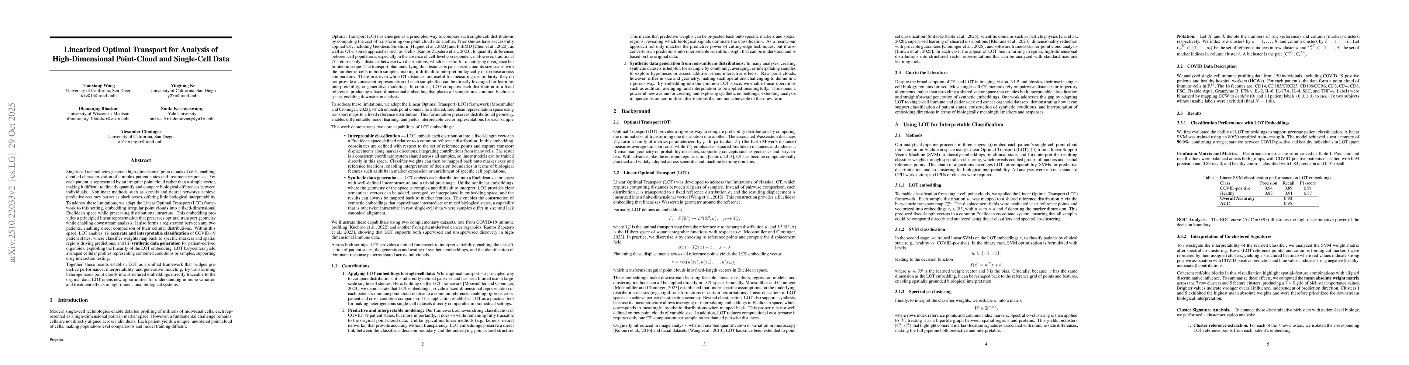 Thumbnail for Linearized Optimal Transport for Analysis of High-Dimensional
  Point-Cloud and Single-Cell Data